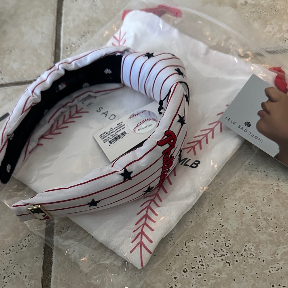 NWT Lele Sadoughi Phillies MLB White Pillow with Red Stitching